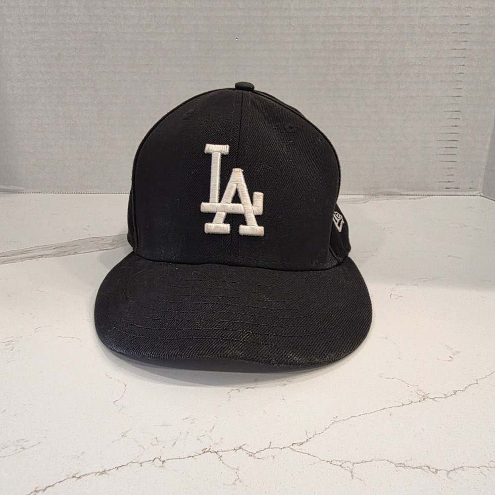 Los Angeles Dodgers New Era 59FIFTY Fitted‎ Hat Black White MLB Cap 7 1/8